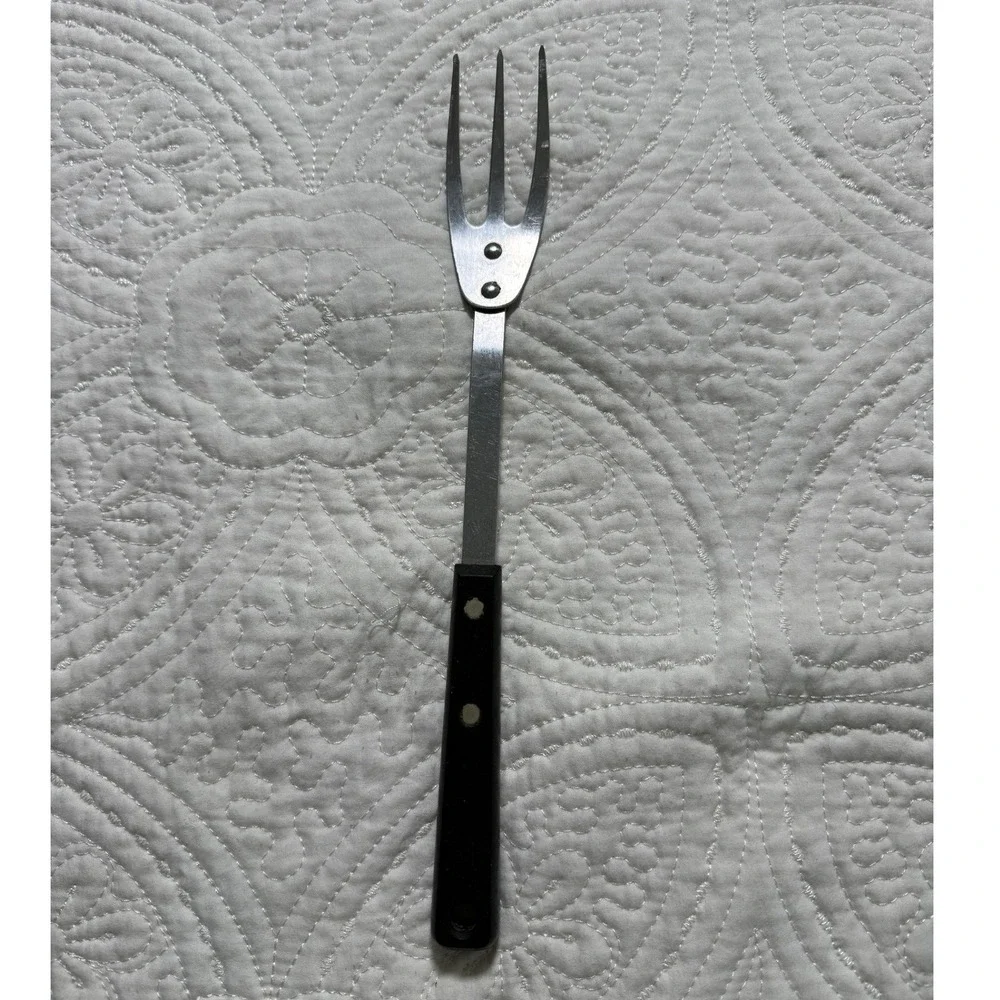 Ekco Forge Serving 3‎ Tine Fork  Black Stainless Steel Vintage  USA Made MCM